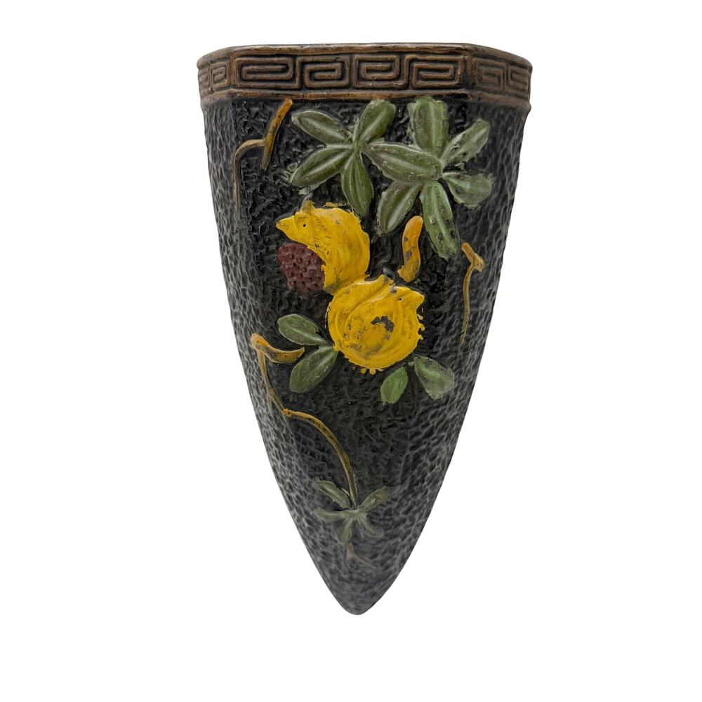 vintage Tokanabe Japanese Wall Pocket yellow pomegranate Japan art vase